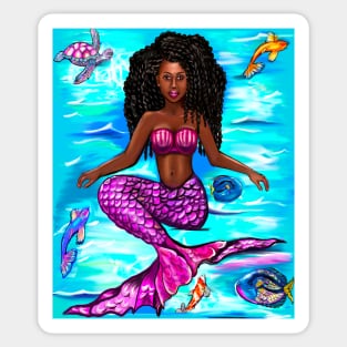 mermaid twist out , brown eyes curly Afro hair and caramel brown skin Sticker